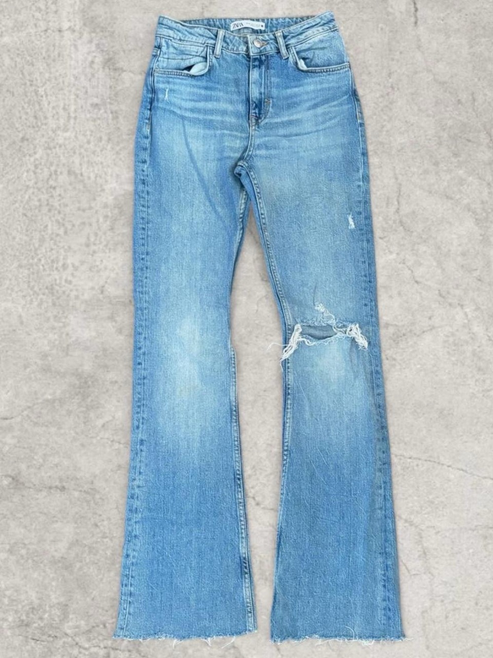 Zara Light Blue Distressed Flare Jeans